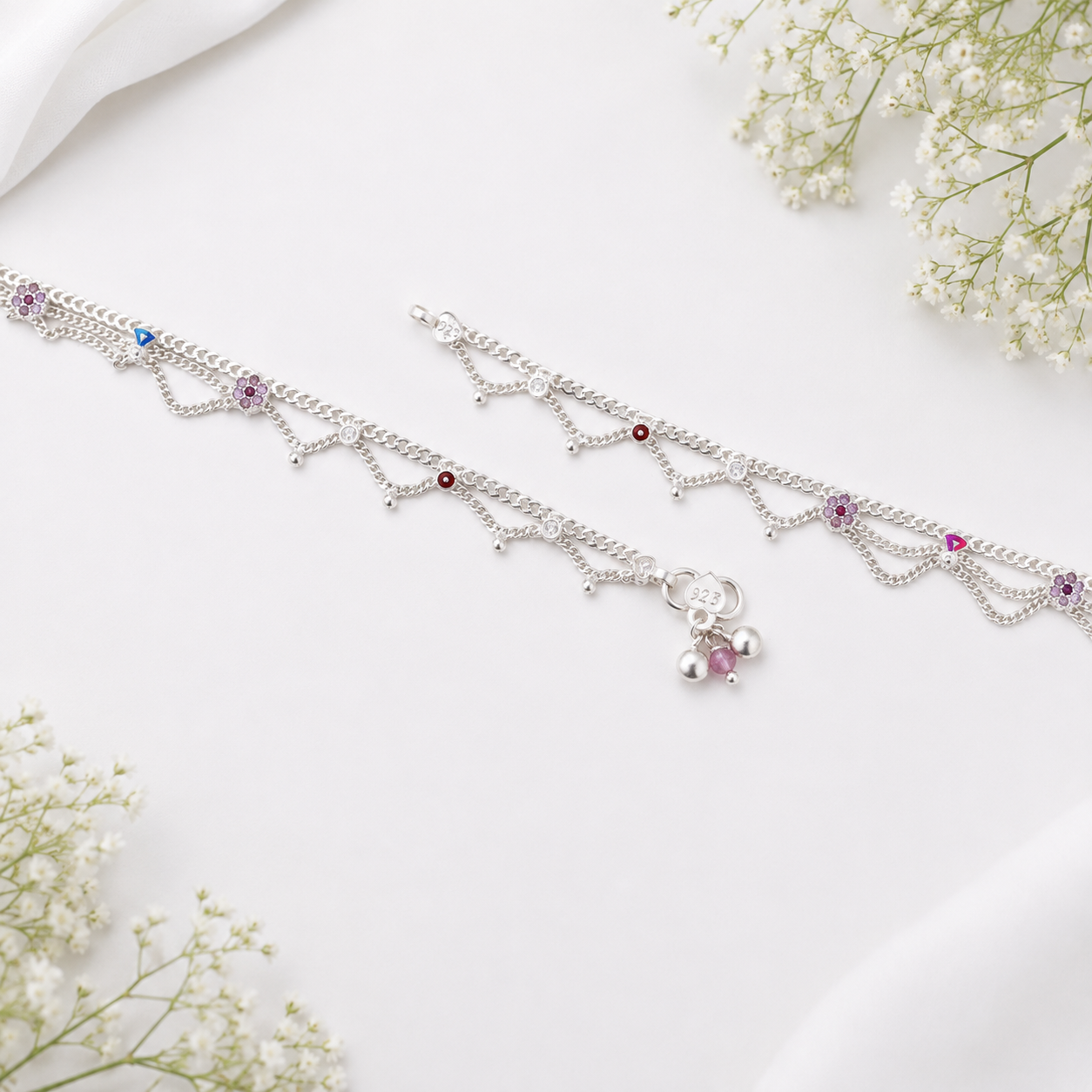 Multicolor Charm Anklet – 925 Sterling Silver – OYA by Gemkara view 4