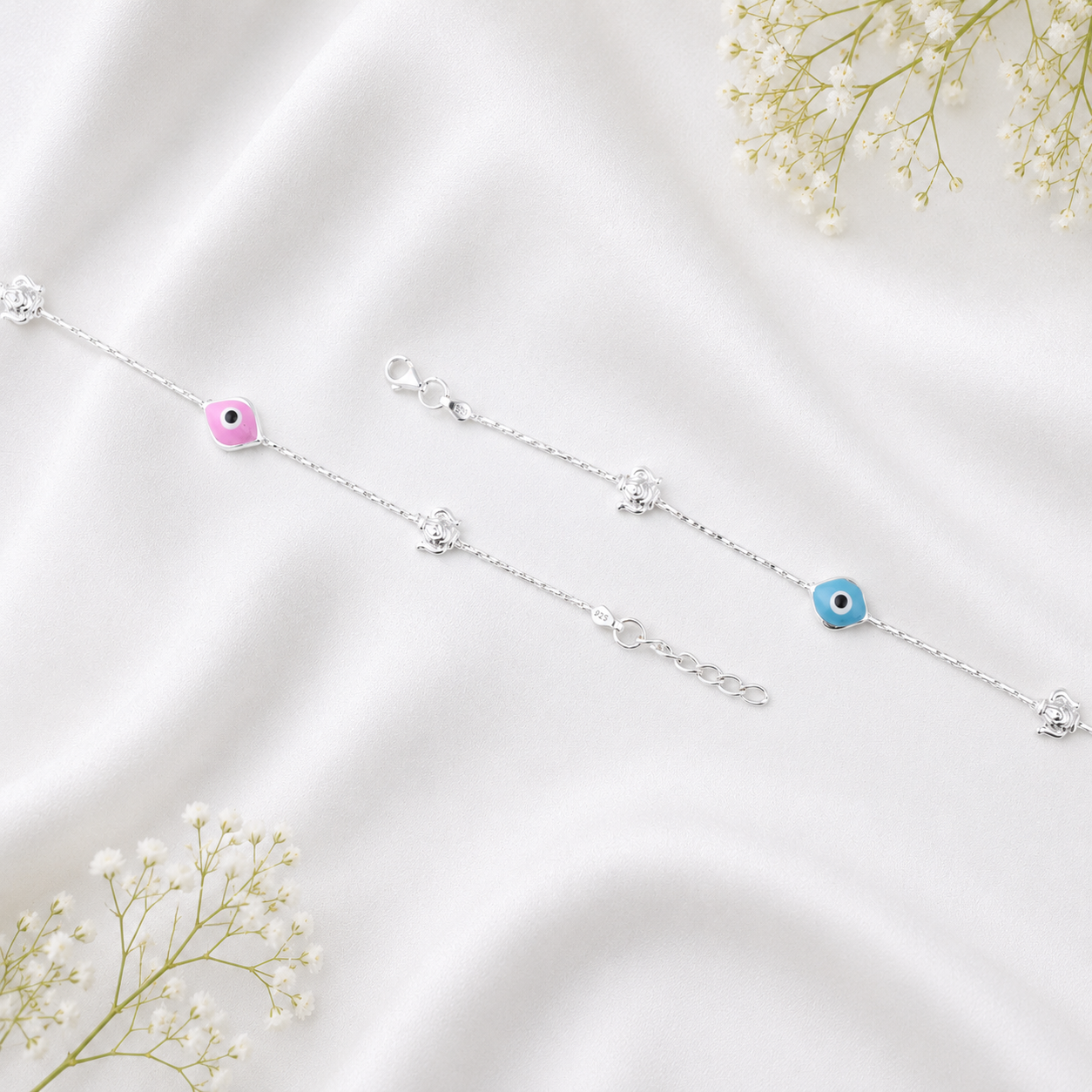 Blue Evil Eye Anklet – 925 Sterling Silver – OYA by Gemkara view 4
