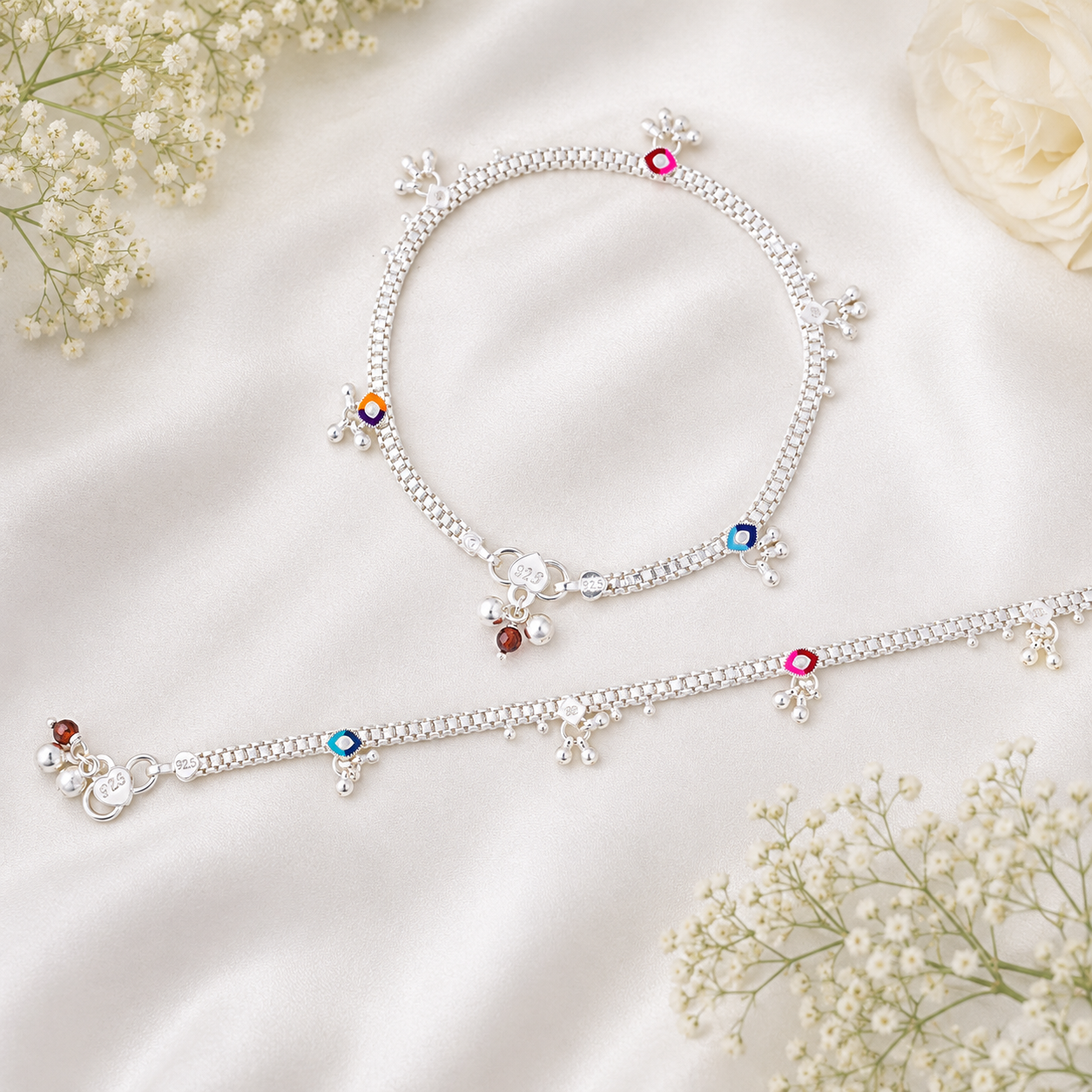Multicolor Evil Eye Anklet – 925 Sterling Silver – OYA by Gemkara view 2
