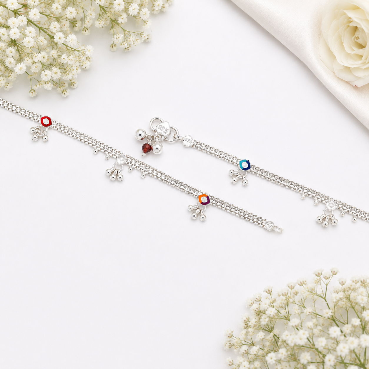 Multicolor Evil Eye Anklet – 925 Sterling Silver – OYA by Gemkara view 3
