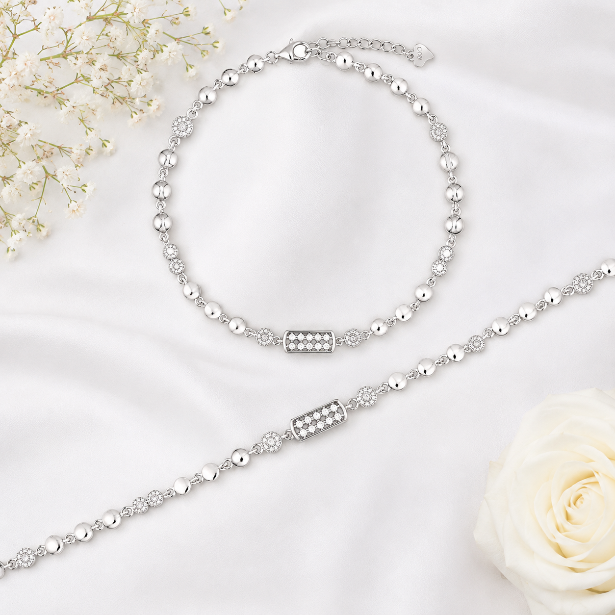 Pearl Beaded Anklet – 925 Sterling Silver – OYA by Gemkara view 2