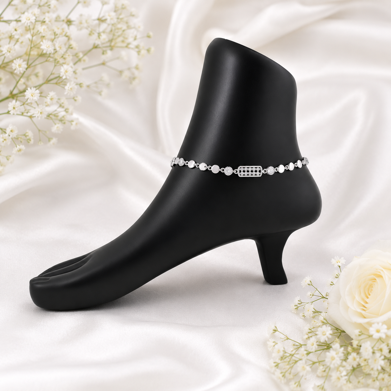 Beaded CZ Anklet – 925 Sterling Silver – OYA by Gemkara view 3