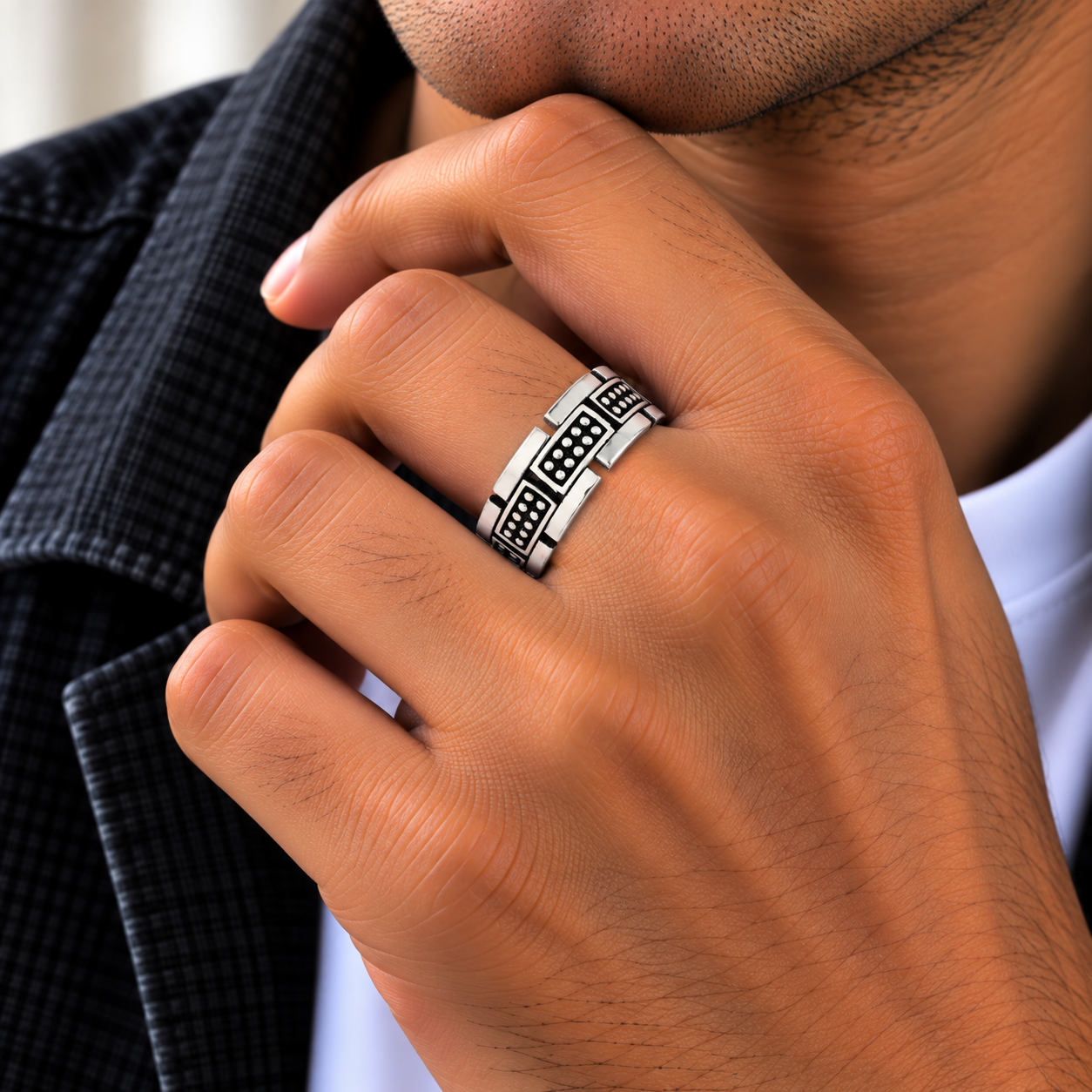 Oxidized Dot Pattern Ring – 925 Sterling Silver – OYA by Gemkara view 2