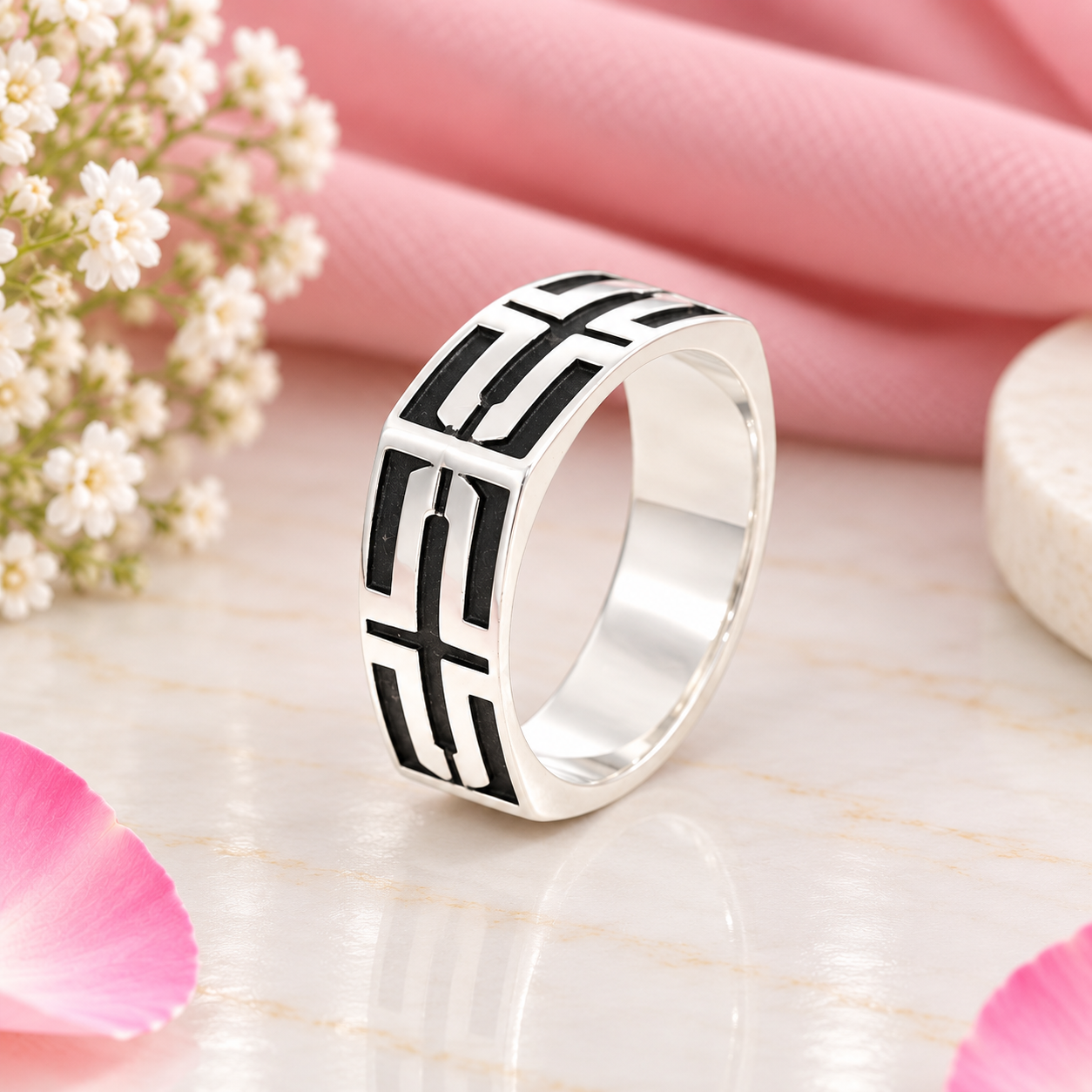 Black Enamel Geometric Ring – 925 Sterling Silver – OYA by Gemkara view 3