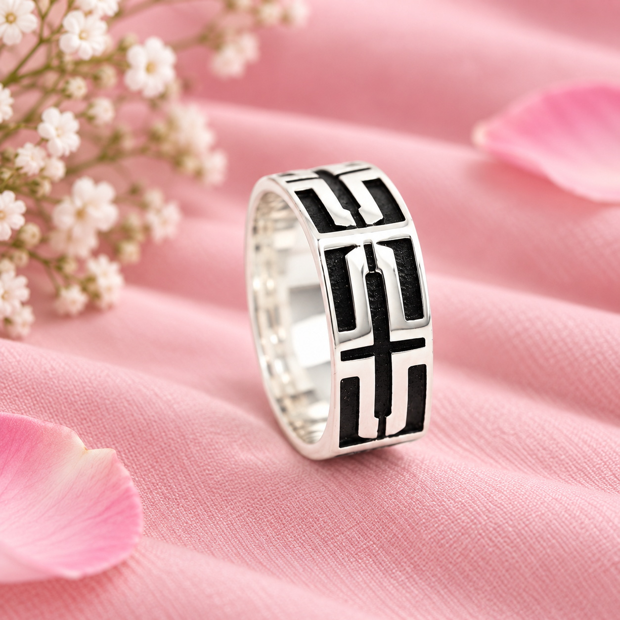 Black Enamel Geometric Ring – 925 Sterling Silver – OYA by Gemkara view 4
