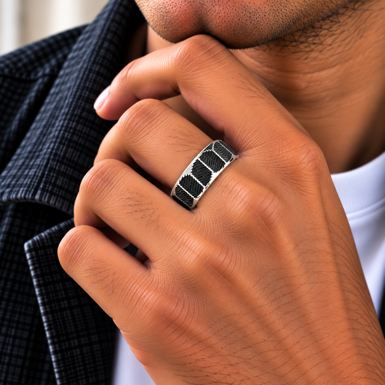 Black Textured Band Ring – 925 Sterling Silver – OYA by Gemkara view 2