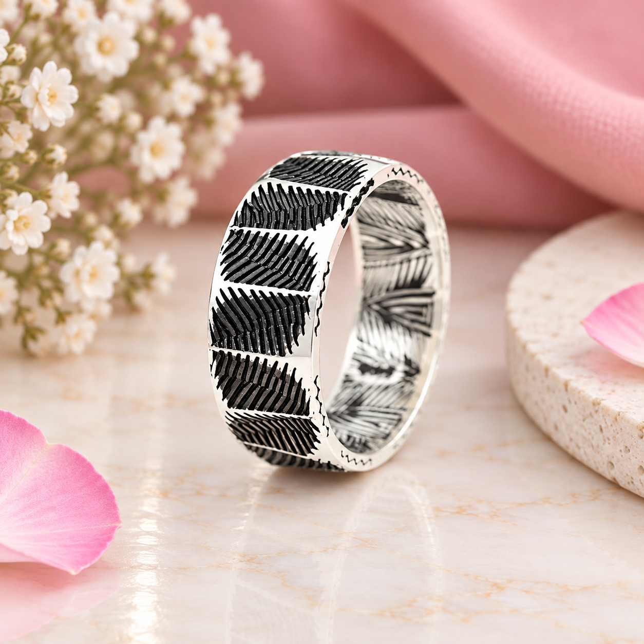 Black Textured Band Ring – 925 Sterling Silver – OYA by Gemkara view 3