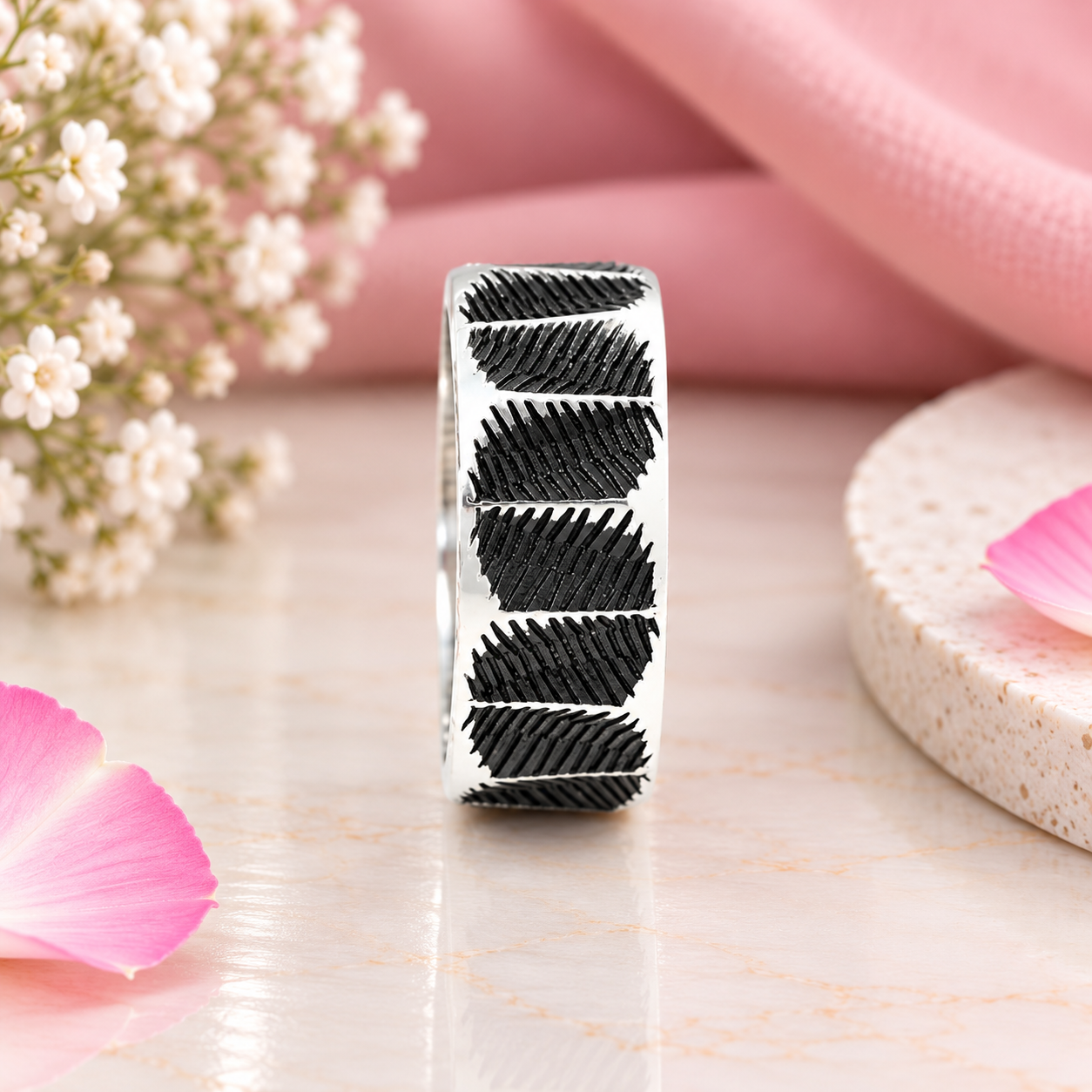 Black Textured Band Ring – 925 Sterling Silver – OYA by Gemkara view 4