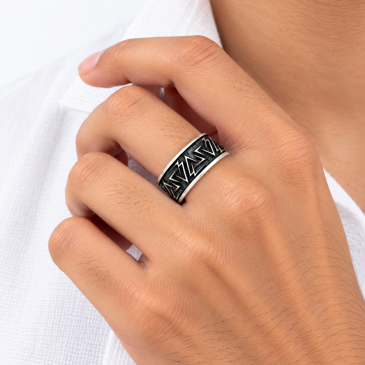 Black Triangle Ring – 925 Sterling Silver – OYA by Gemkara view 2