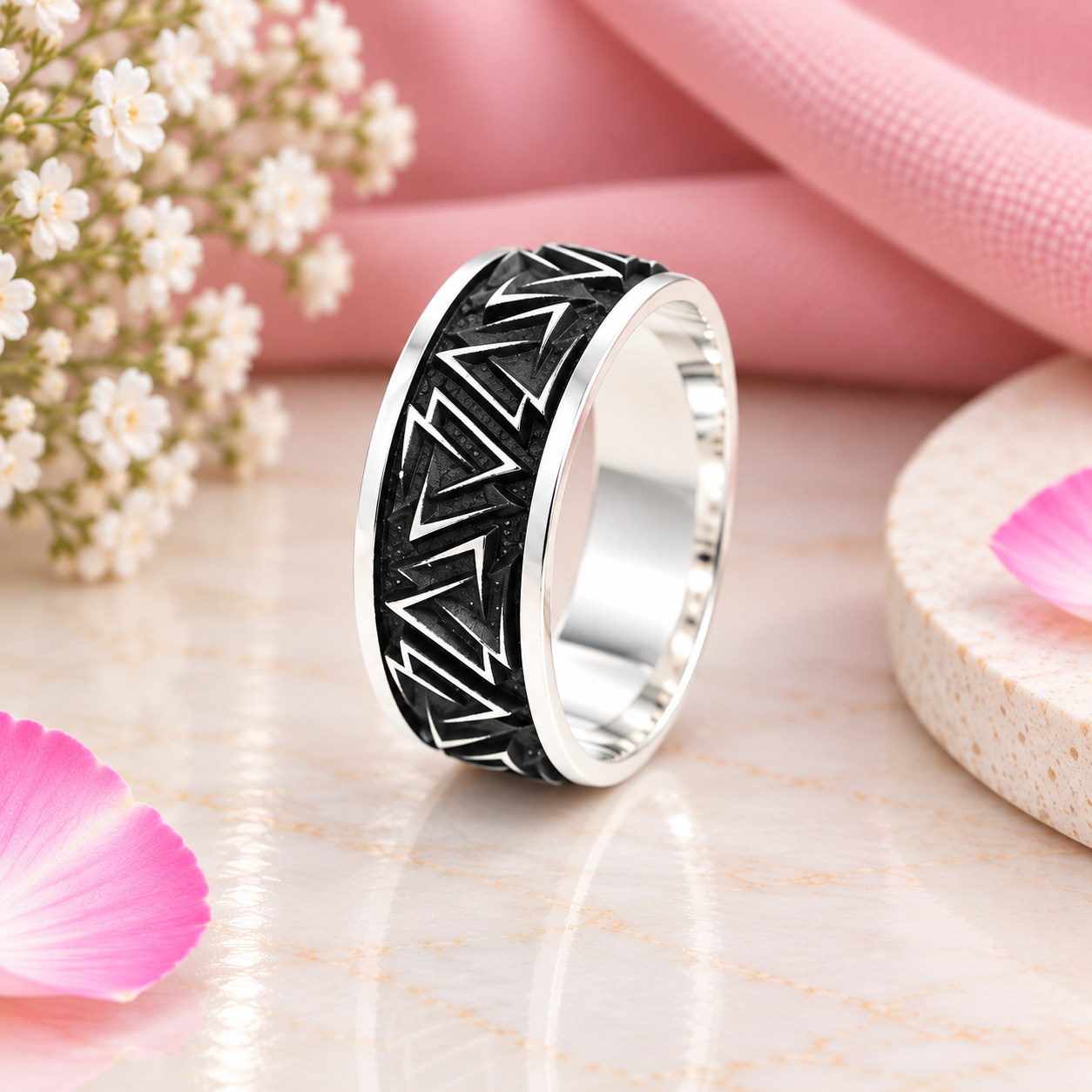 Black Triangle Ring – 925 Sterling Silver – OYA by Gemkara view 3
