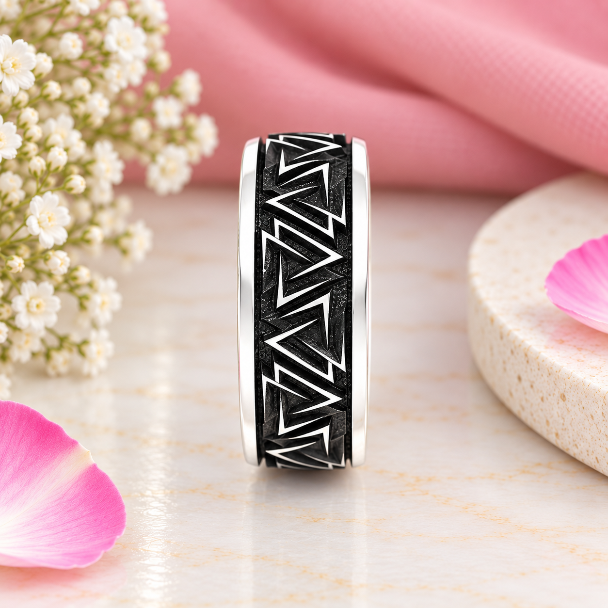Black Triangle Ring – 925 Sterling Silver – OYA by Gemkara view 4