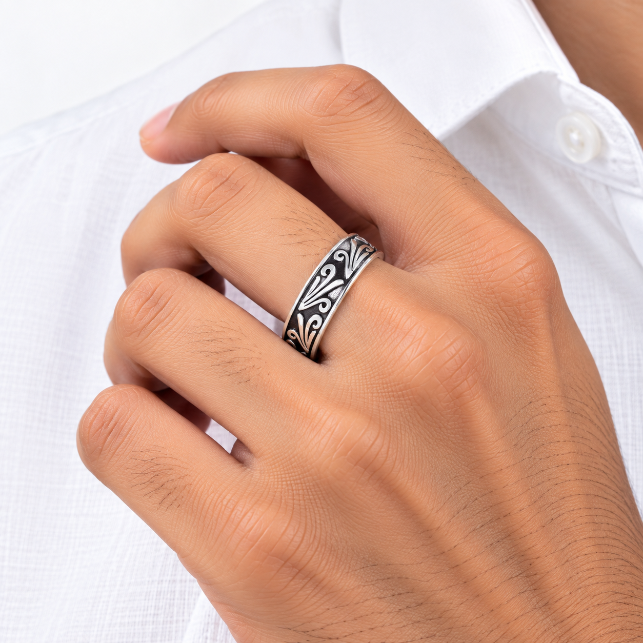 Oxidized Floral Band Ring – 925 Sterling Silver – OYA by Gemkara view 2