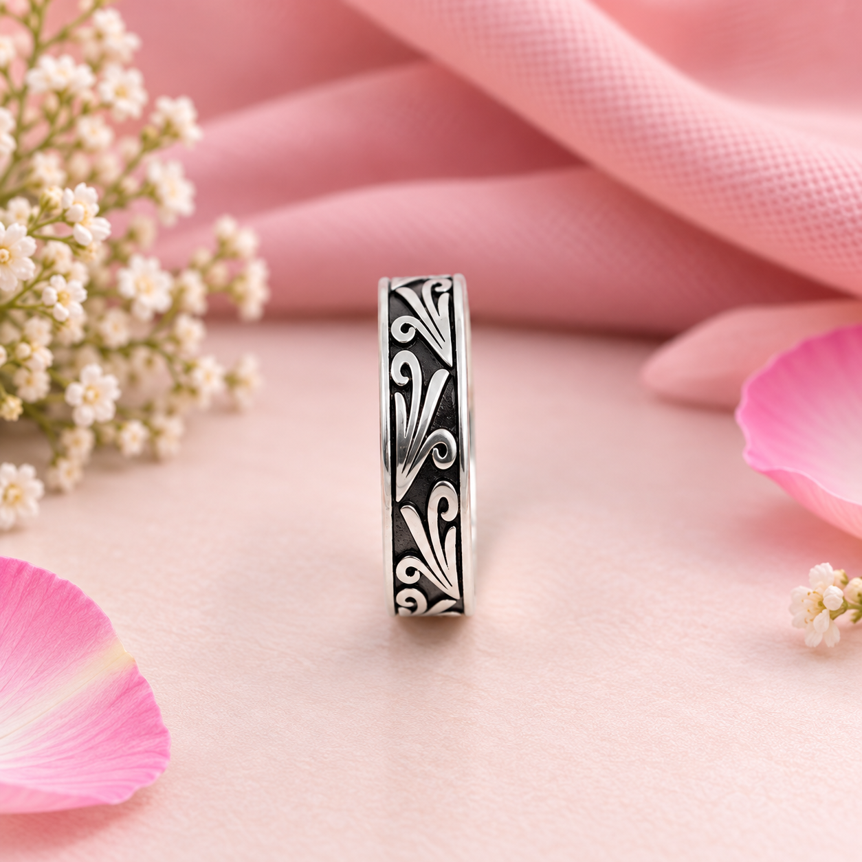 Oxidized Floral Band Ring – 925 Sterling Silver – OYA by Gemkara view 4
