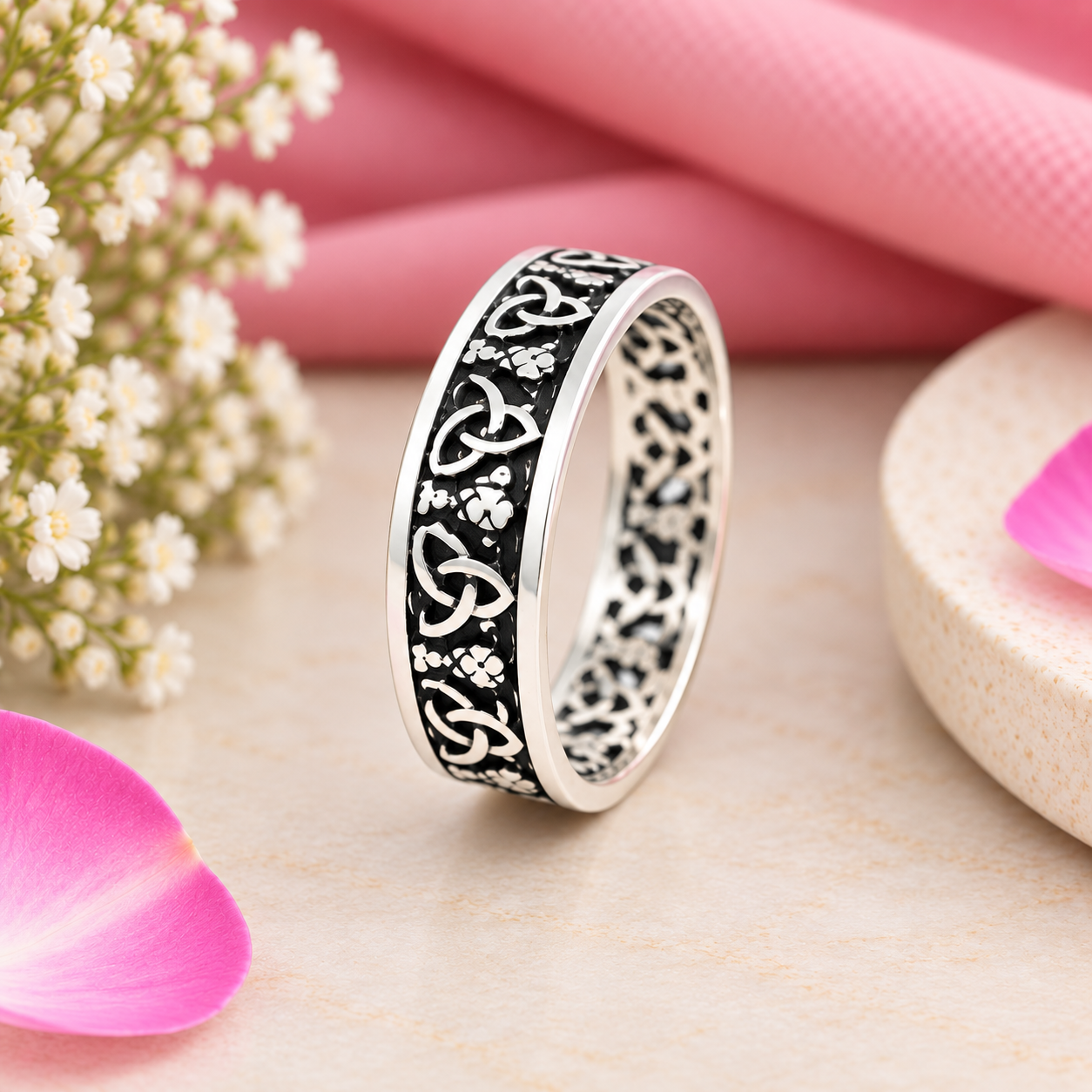 Oxidized Floral Ring – 925 Sterling Silver – OYA by Gemkara view 3
