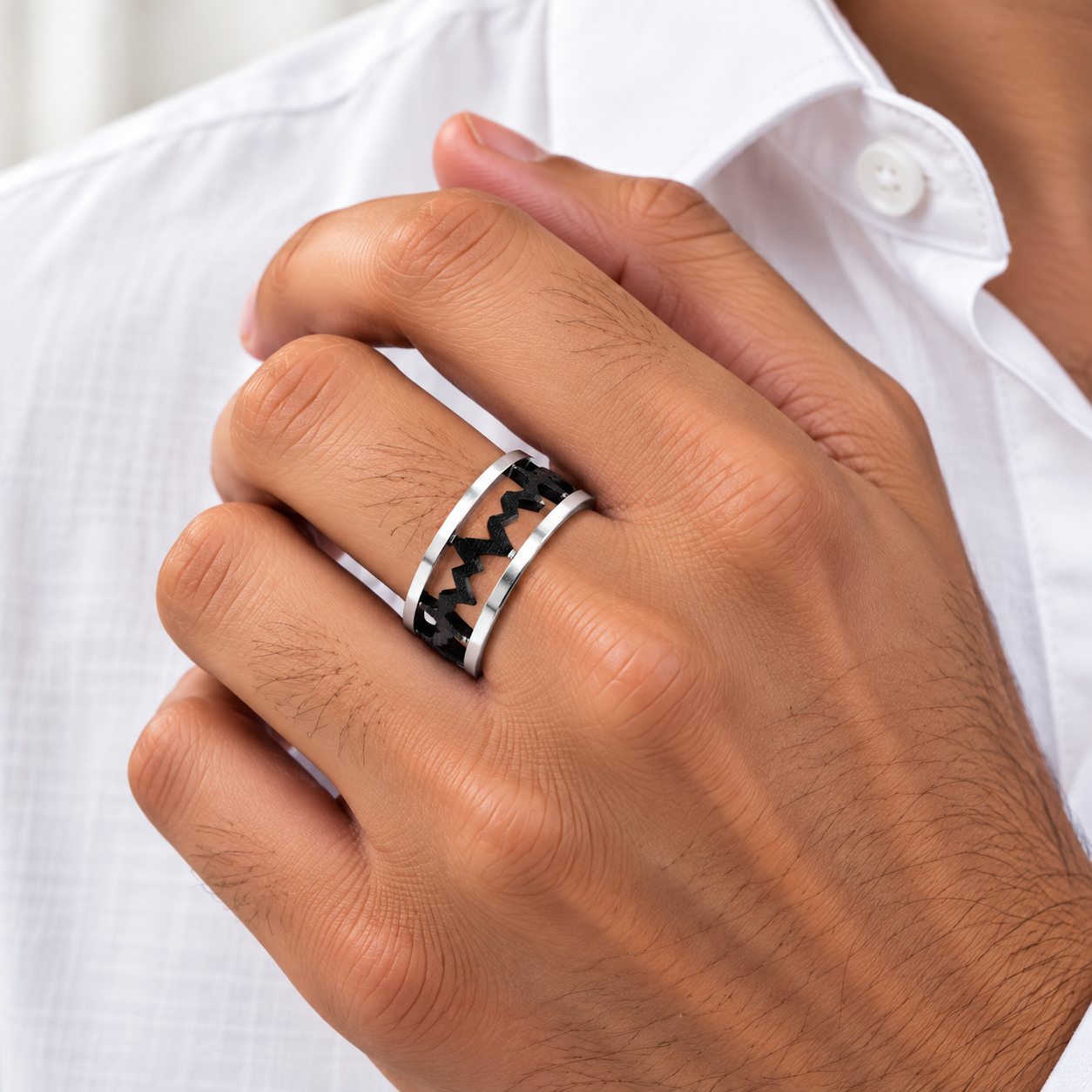 Black Geometric Ring – 925 Sterling Silver – OYA by Gemkara view 2