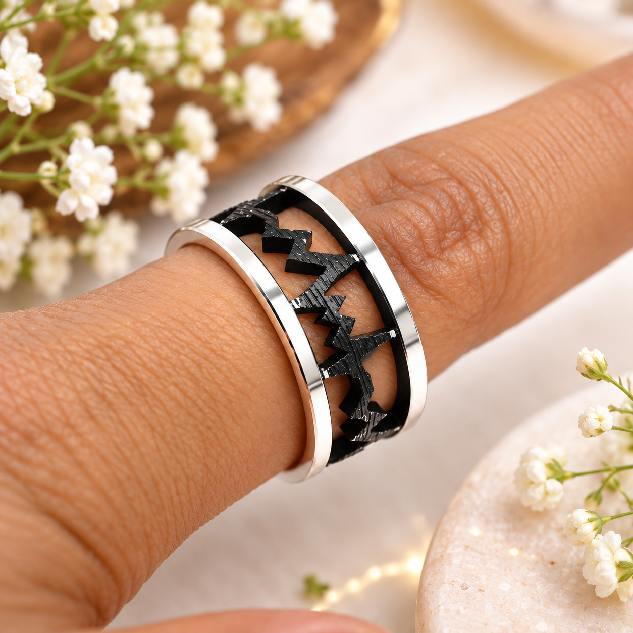 Black Geometric Ring – 925 Sterling Silver – OYA by Gemkara view 3