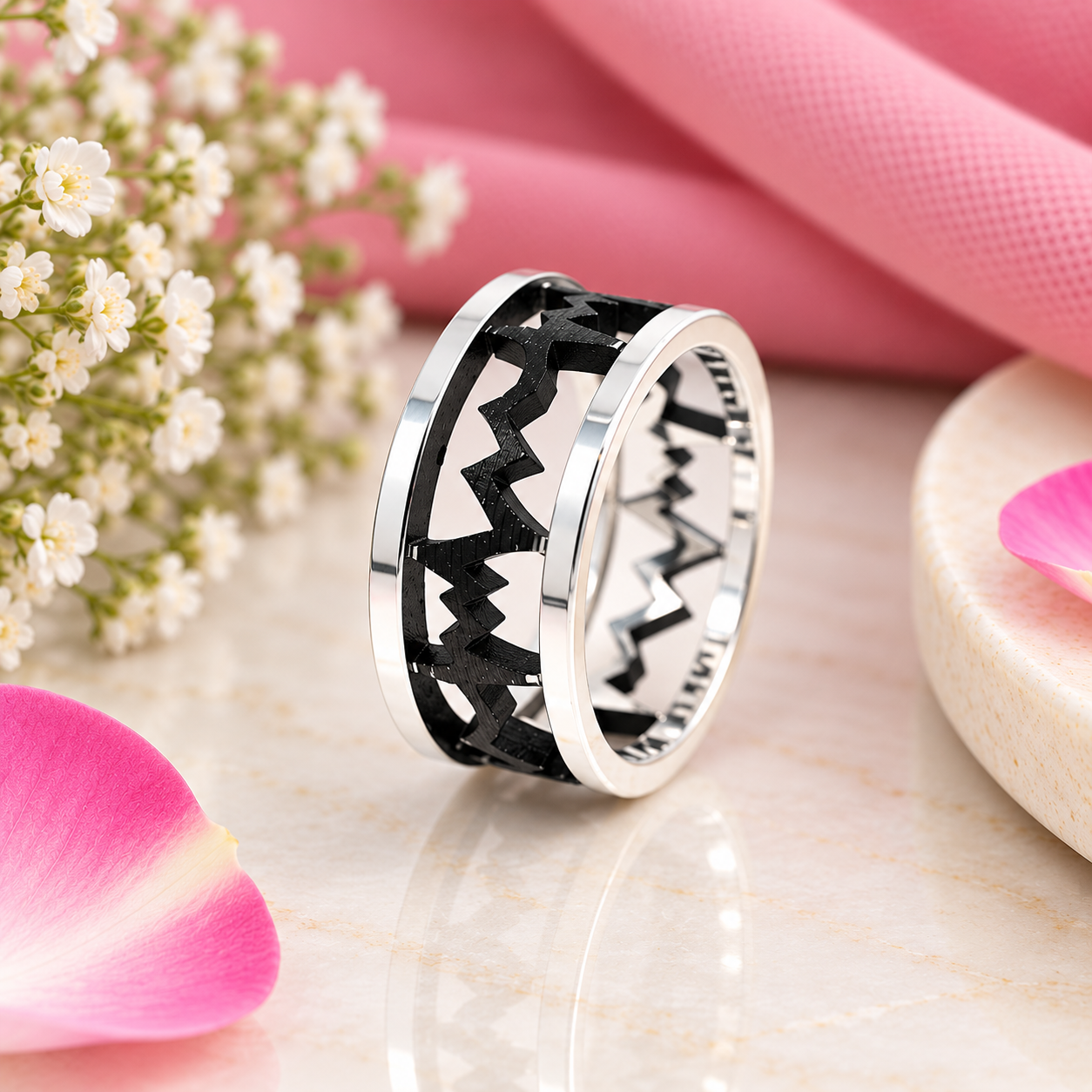 Black Geometric Ring – 925 Sterling Silver – OYA by Gemkara view 4