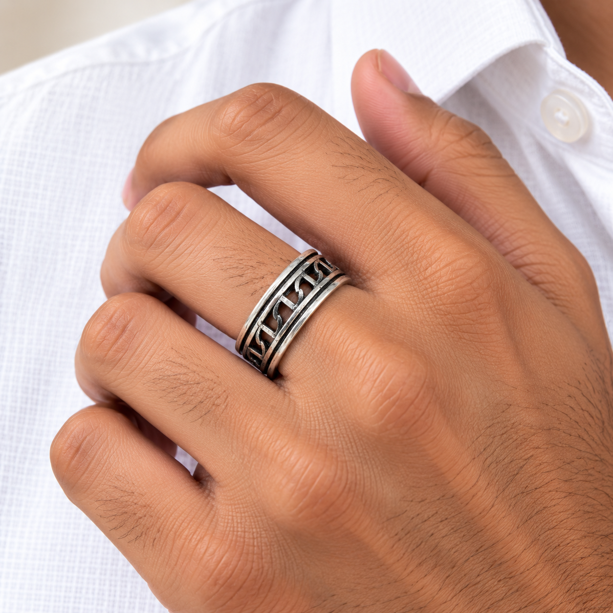 Black Openwork Band Ring – 925 Sterling Silver – OYA by Gemkara view 2