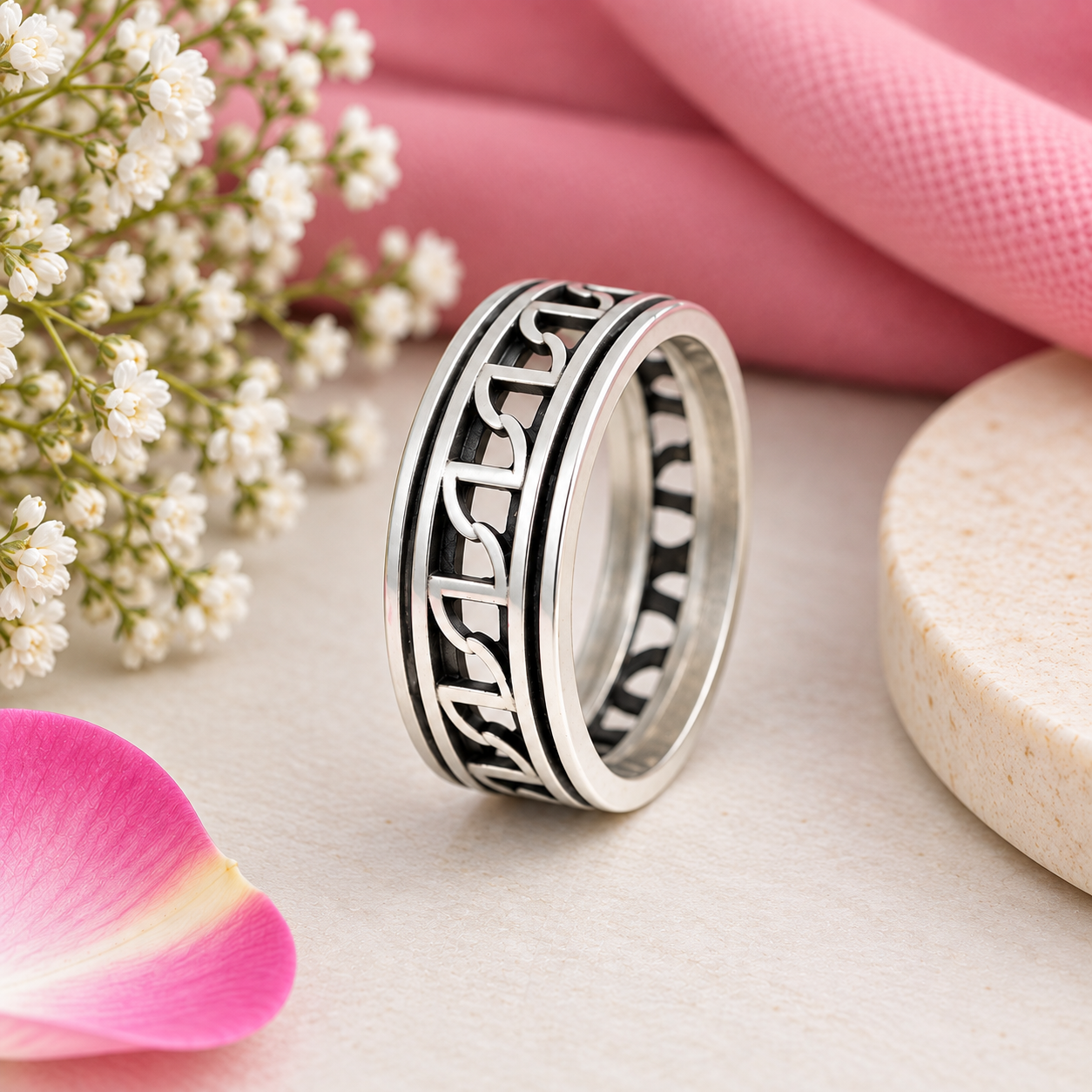 Black Openwork Band Ring – 925 Sterling Silver – OYA by Gemkara view 3