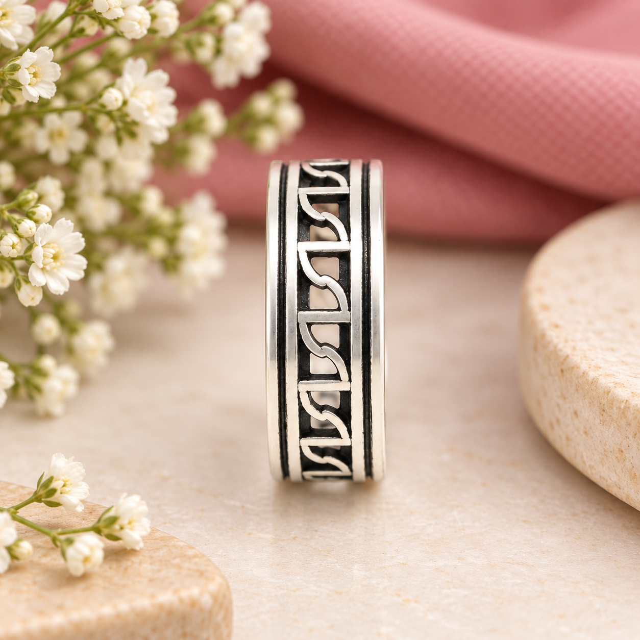 Black Openwork Band Ring – 925 Sterling Silver – OYA by Gemkara view 4