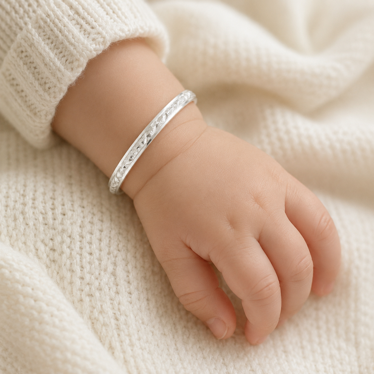 Baby Silver Floral Kada – OYA by Gemkara view 4