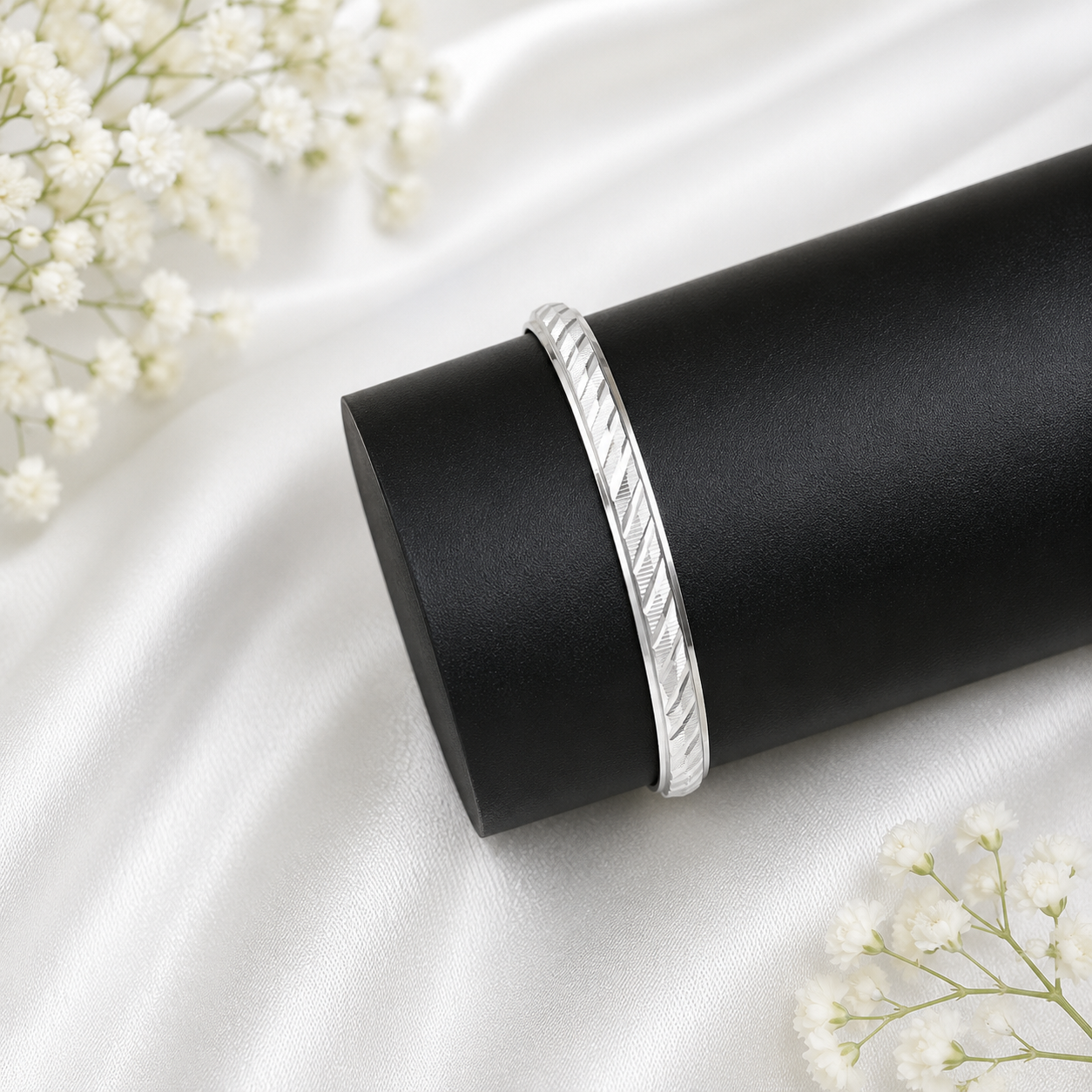Italian Diagonal Stripe Baby Kada – 925 Sterling Silver – OYA by Gemkara view 3