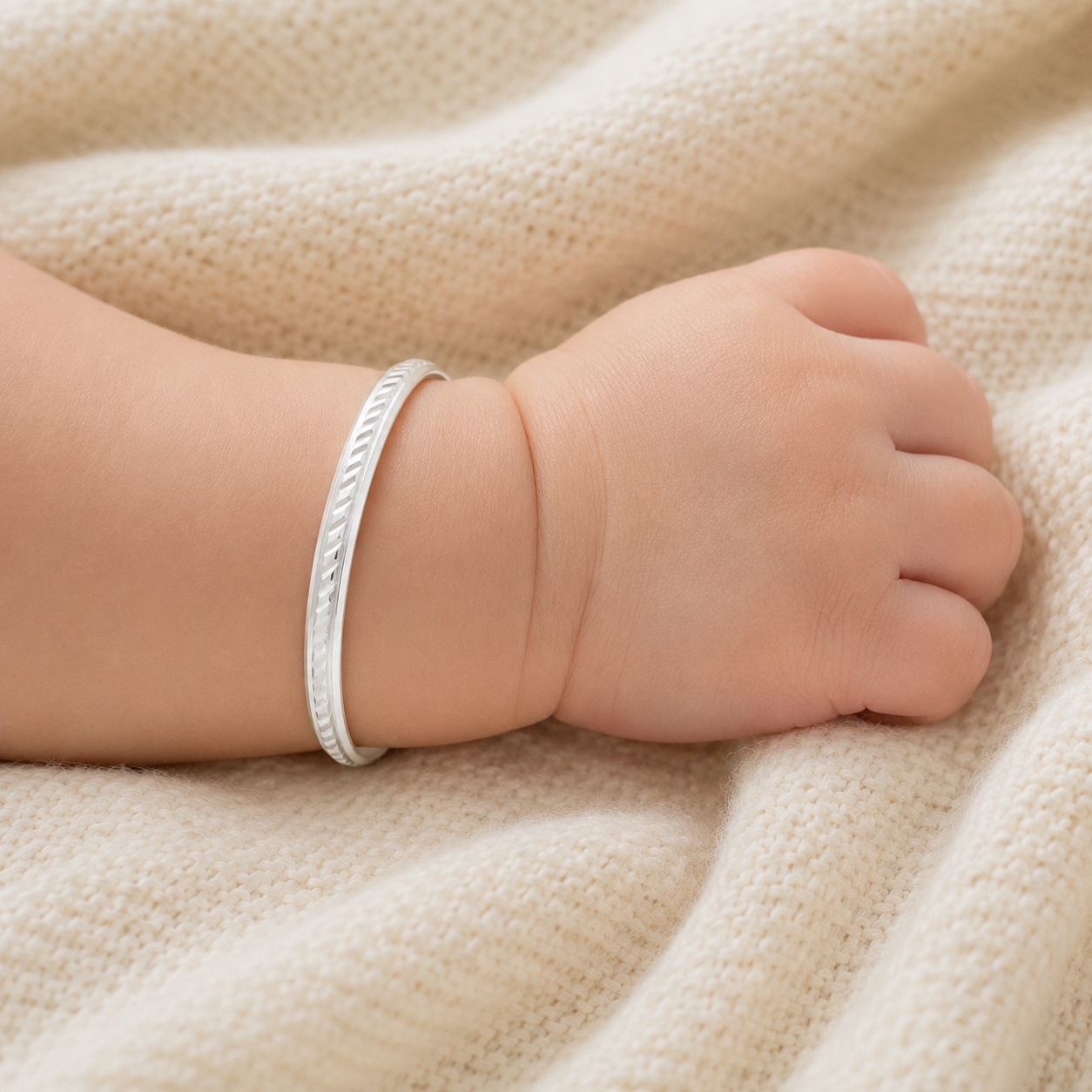 Baby Silver Engraved Kada – OYA by Gemkara view 4