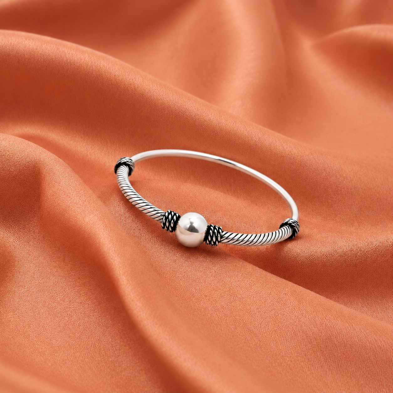 Baby Silver Twisted Ball Kada – OYA by Gemkara view 2