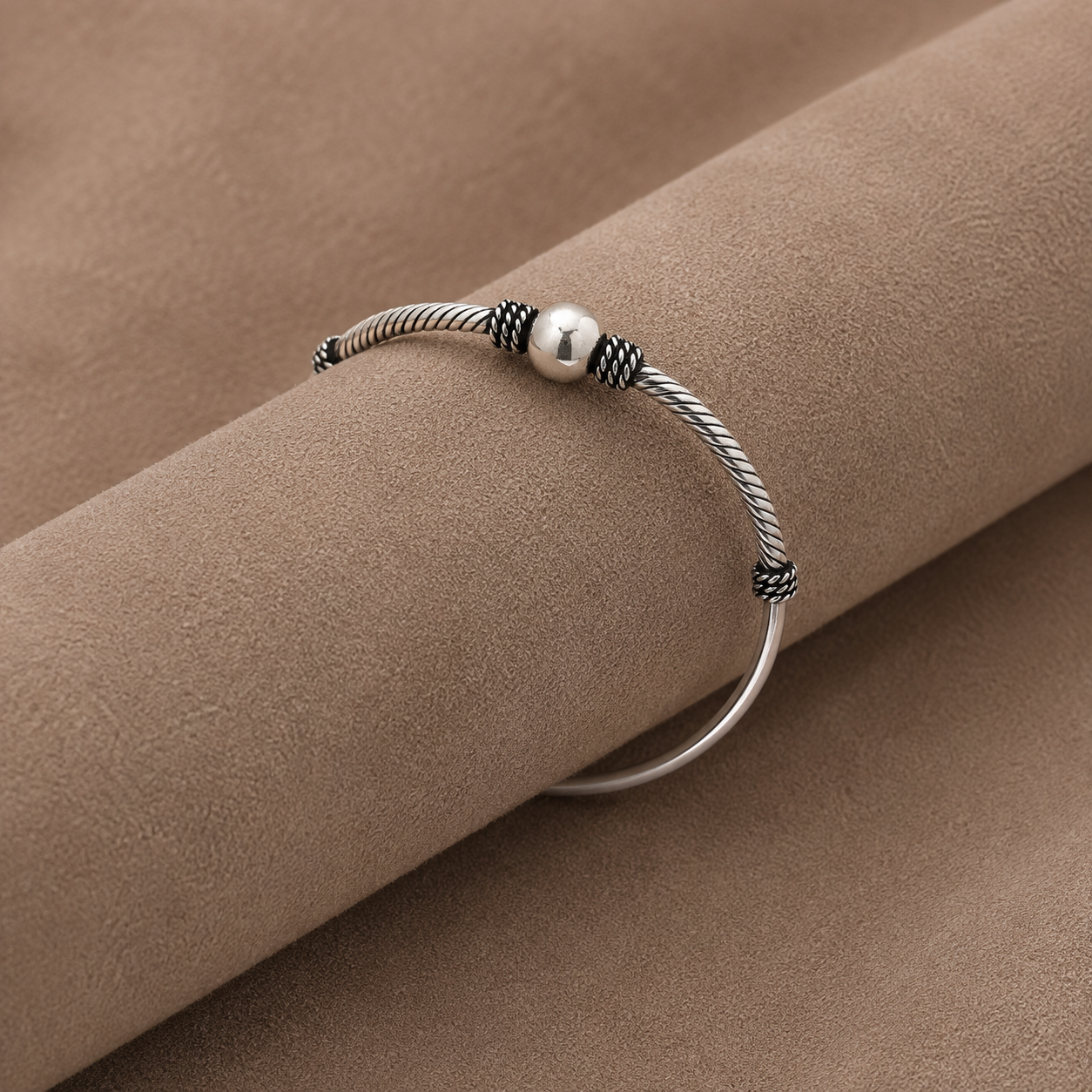 Baby Silver Twisted Ball Kada – OYA by Gemkara view 3