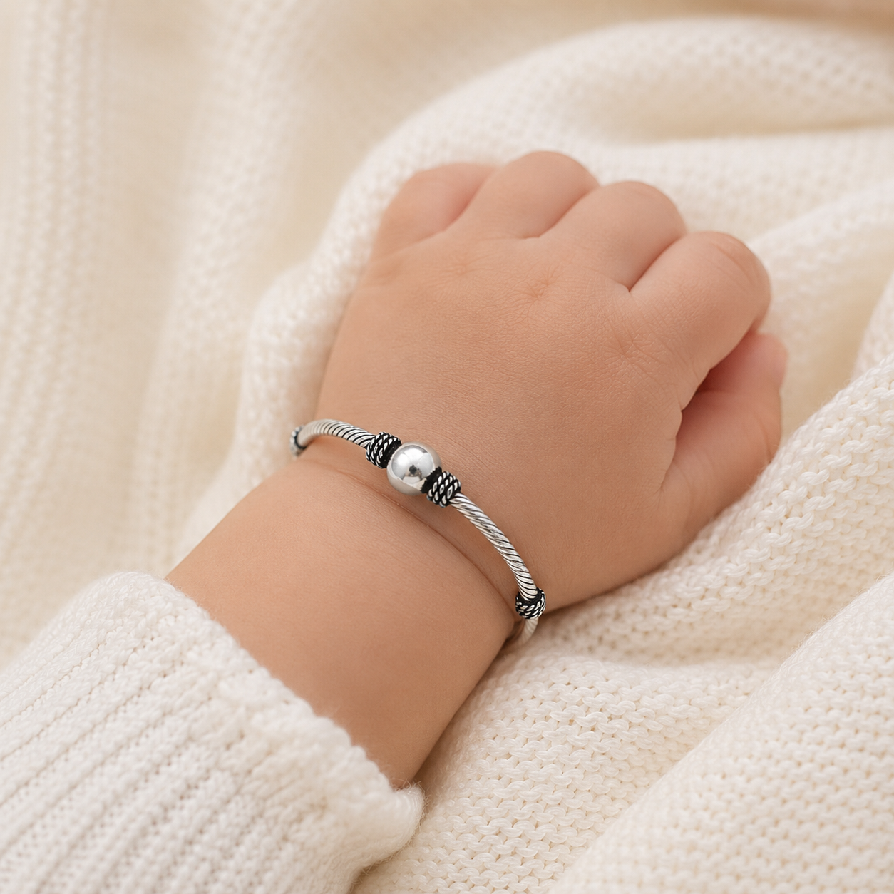 Baby Silver Twisted Ball Kada – OYA by Gemkara view 4