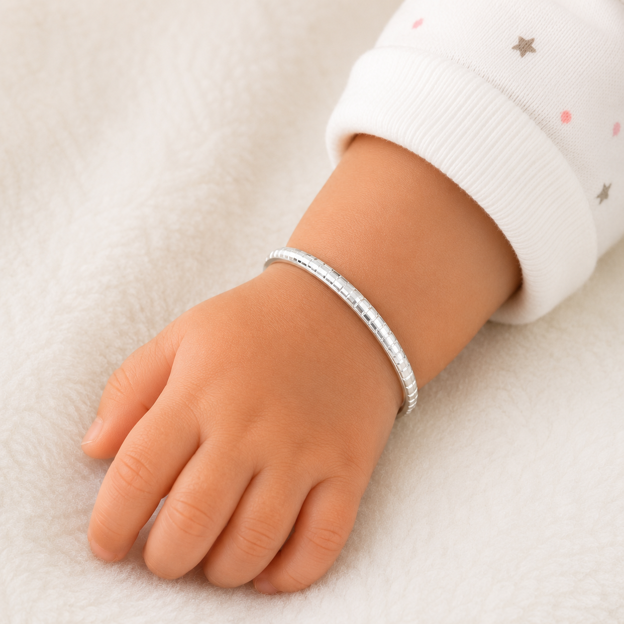Italian Diamond Brick Baby Kada – 925 Sterling Silver – OYA by Gemkara view 2