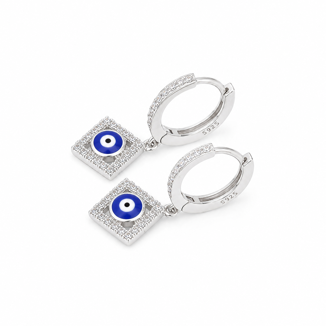 Evil Eye Square Drop Silver Bali – OYA by Gemkara view 1