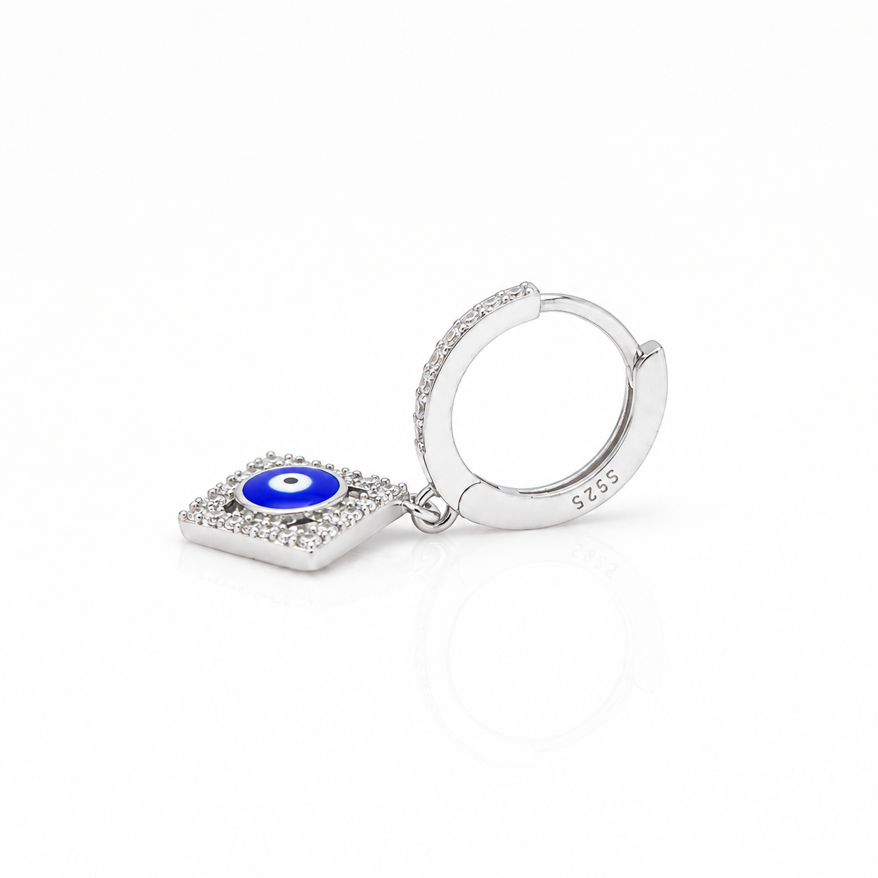 Evil Eye Square Drop Silver Bali – OYA by Gemkara view 3