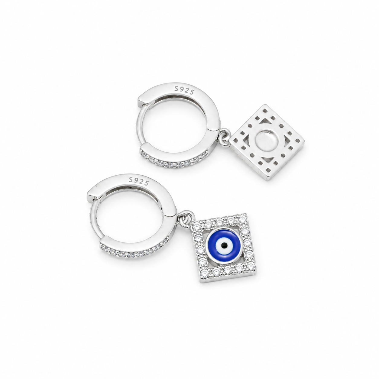 Evil Eye Square Drop Silver Bali – OYA by Gemkara view 4