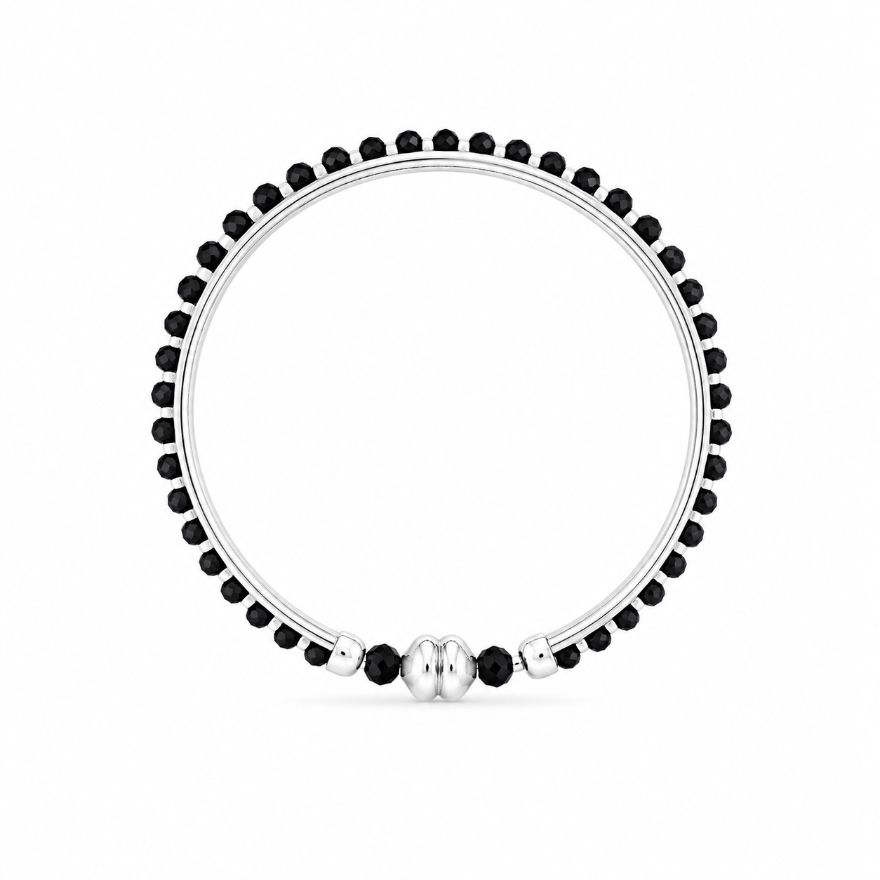 Black Bead Baby Bangle – 925 Sterling Silver – OYA by Gemkara view 1