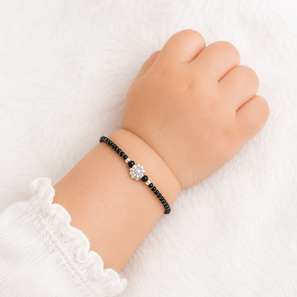 Black Bead Baby Bangle – 925 Sterling Silver – OYA by Gemkara view 2