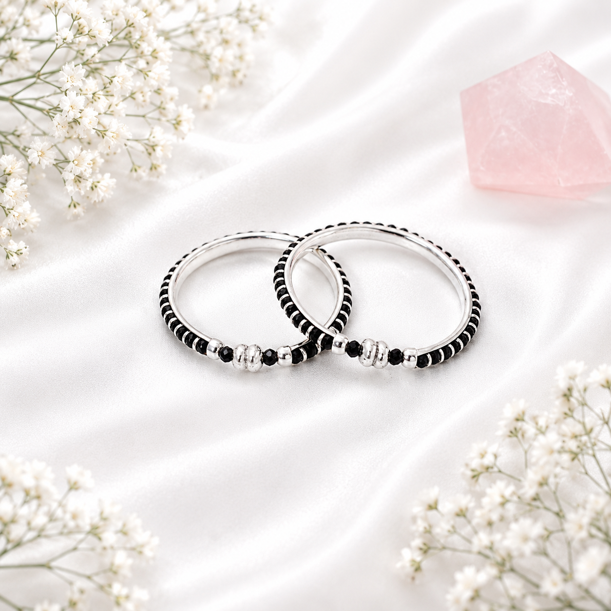 Black Bead Baby Bangle – 925 Sterling Silver – OYA by Gemkara view 3