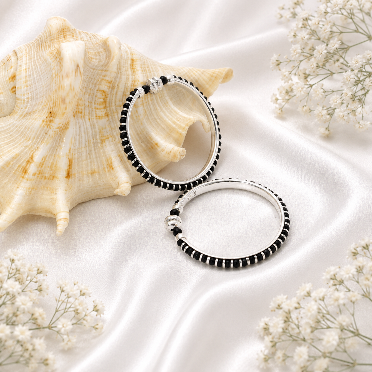 Black Bead Baby Bangle – 925 Sterling Silver – OYA by Gemkara view 4