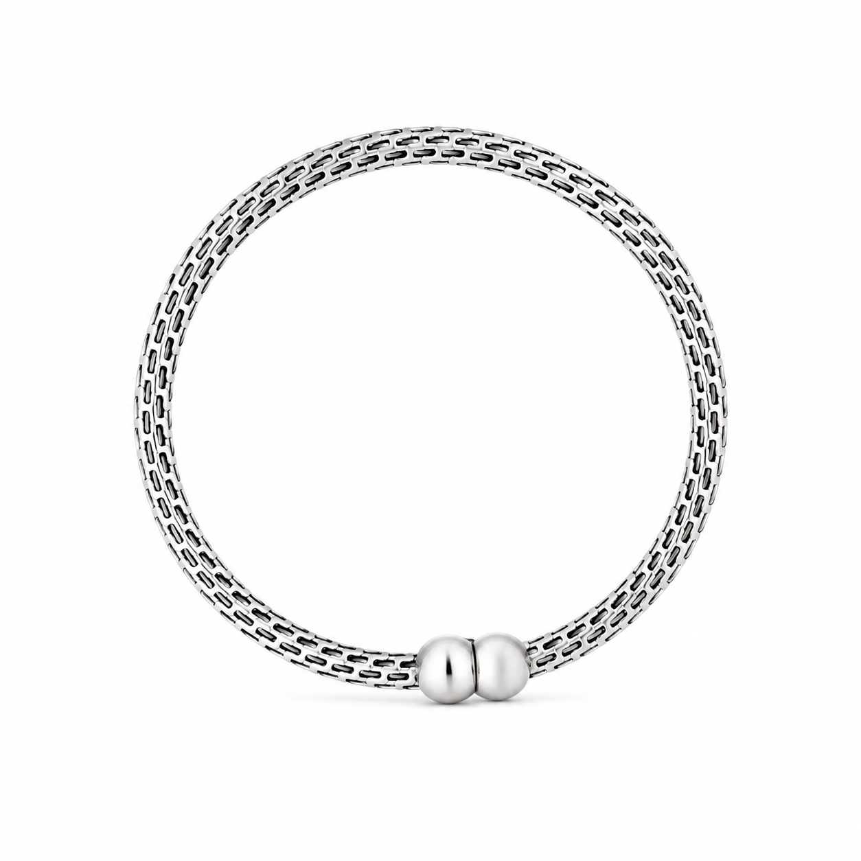 Duo Bead Baby Bangle – 925 Sterling Silver – OYA by Gemkara view 1