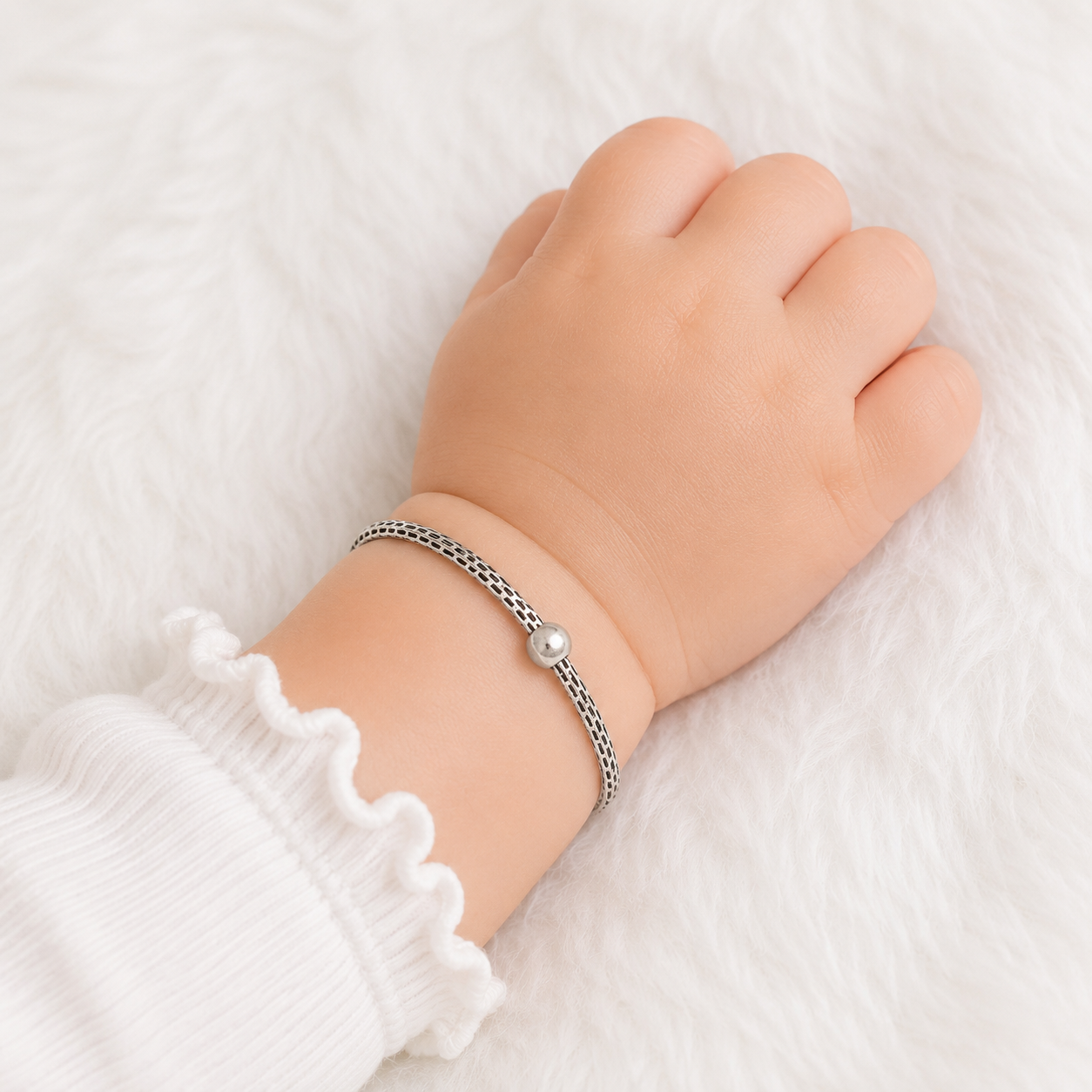 Duo Bead Baby Bangle – 925 Sterling Silver – OYA by Gemkara view 2