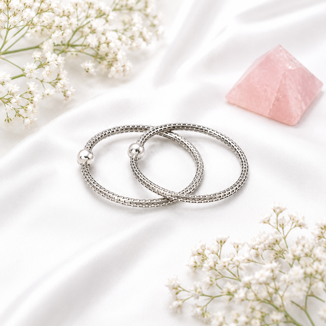Duo Bead Baby Bangle – 925 Sterling Silver – OYA by Gemkara view 3