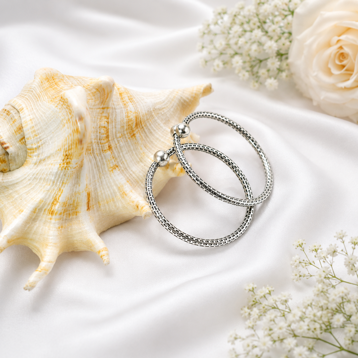 Duo Bead Baby Bangle – 925 Sterling Silver – OYA by Gemkara view 4