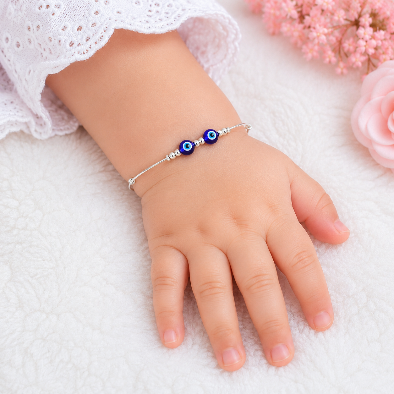 Twin Nazar Baby Bangle – 925 Sterling Silver – OYA by Gemkara view 2