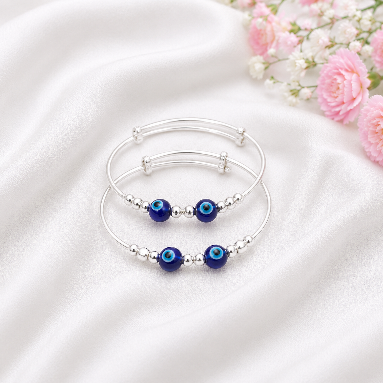 Twin Nazar Baby Bangle – 925 Sterling Silver – OYA by Gemkara view 3