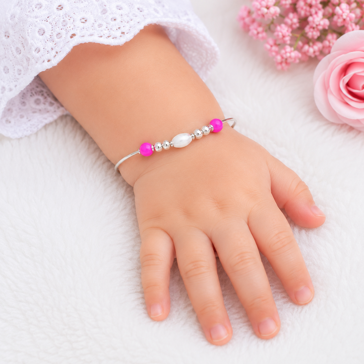 Pink Charm Baby Bangle – 925 Sterling Silver – OYA by Gemkara view 2