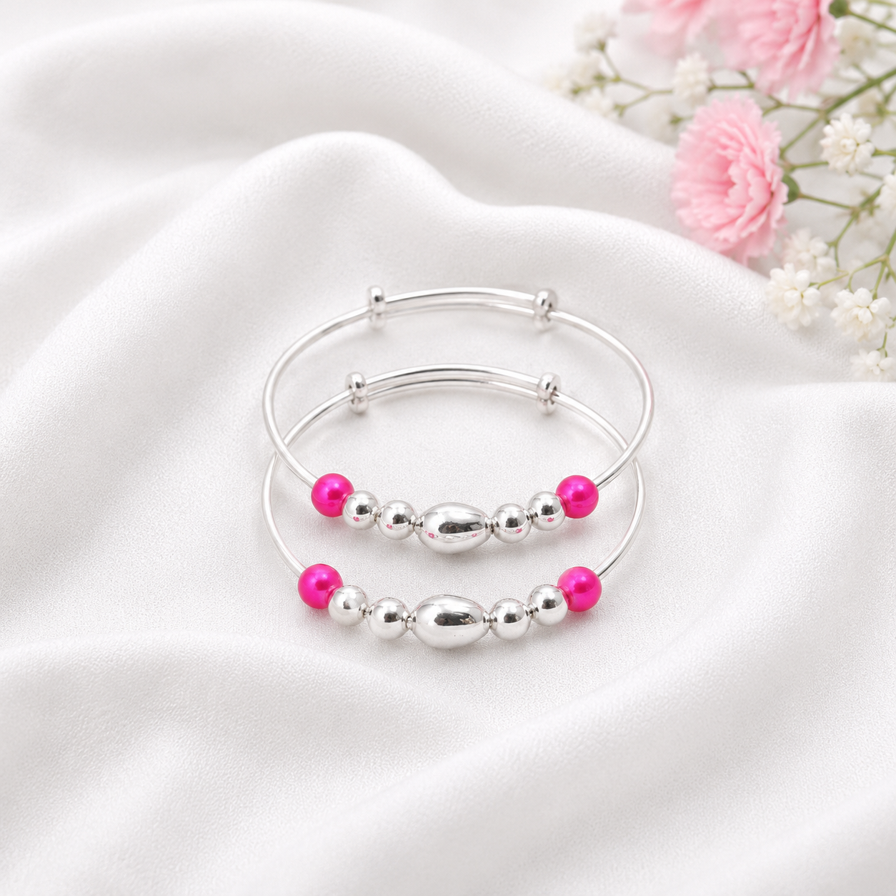 Pink Charm Baby Bangle – 925 Sterling Silver – OYA by Gemkara view 3