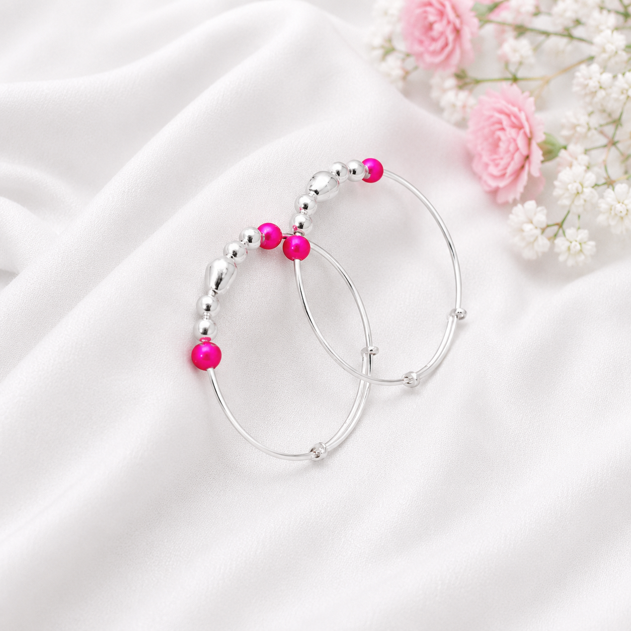 Pink Charm Baby Bangle – 925 Sterling Silver – OYA by Gemkara view 4