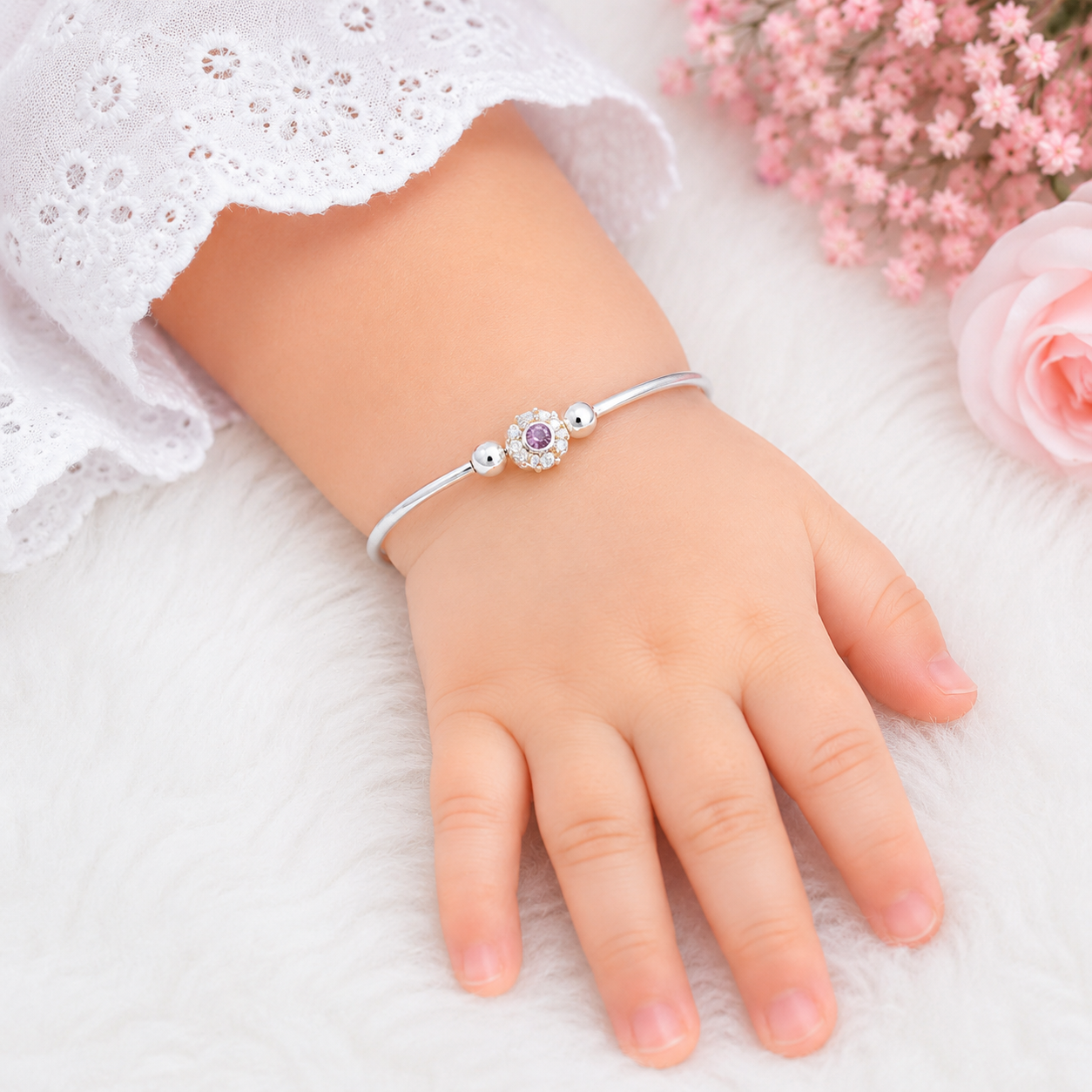 Floral Baby Bangle – 925 Sterling Silver – OYA by Gemkara view 2