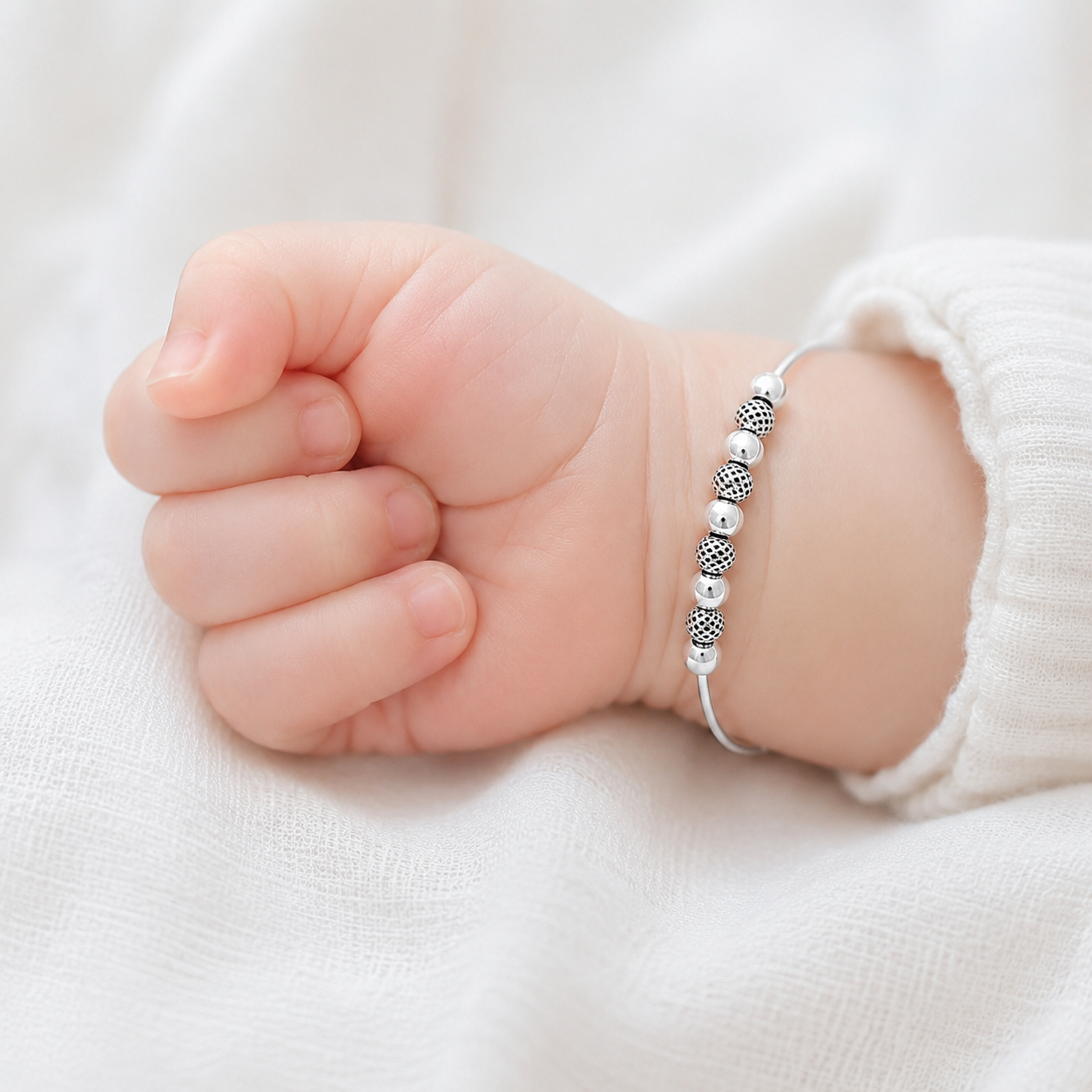 Mesh Bead Baby Bangle – 925 Sterling Silver – OYA by Gemkara view 2