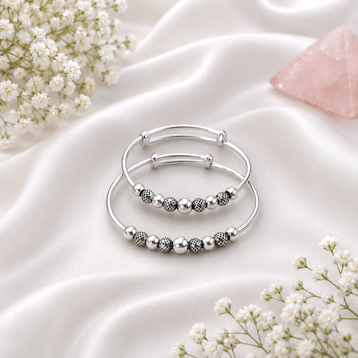 Mesh Bead Baby Bangle – 925 Sterling Silver – OYA by Gemkara view 3